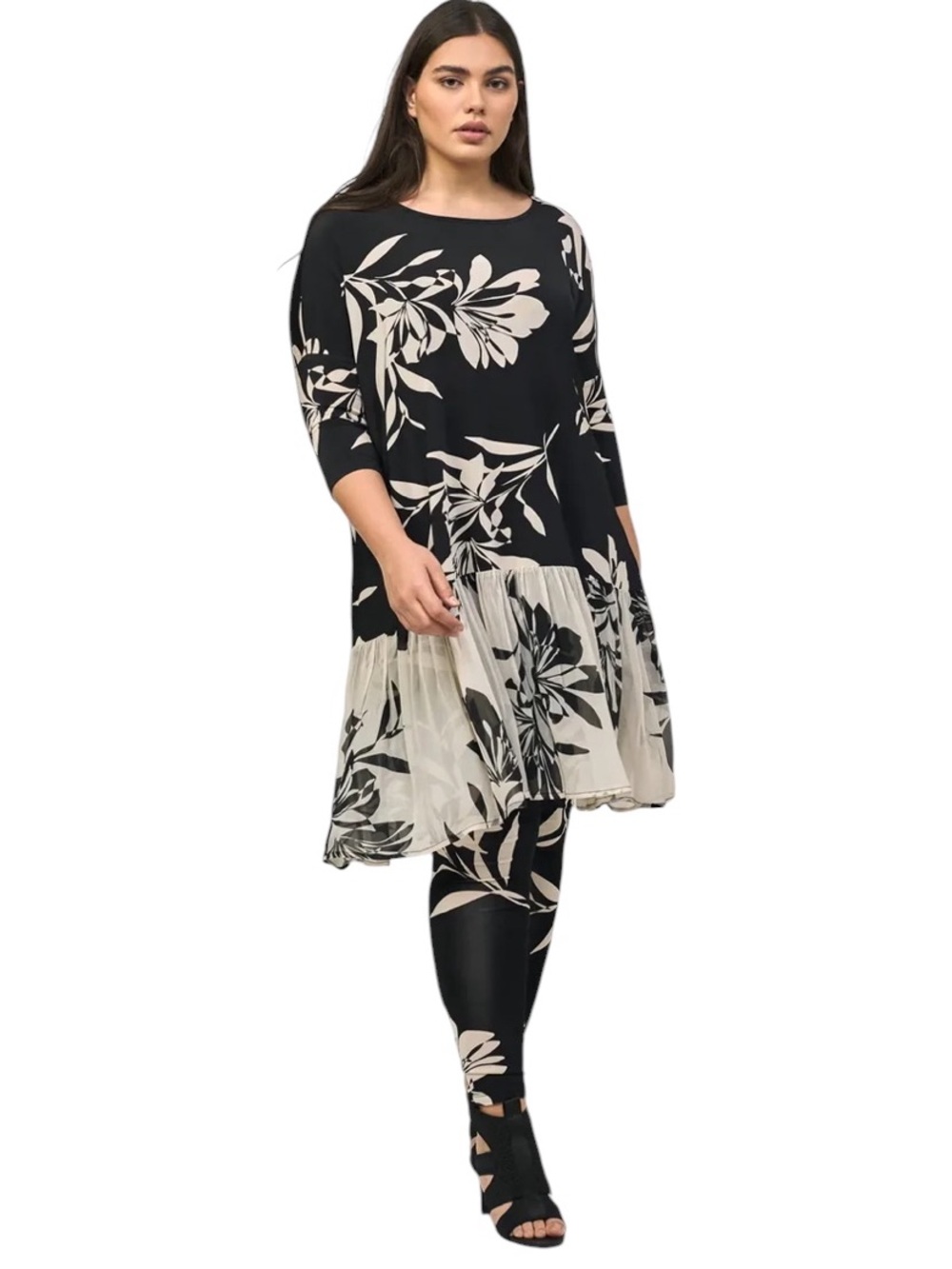 NWT Alembika Francesca Floral Leggings Size 0 | US 4-6 Art to Wear Black Beige